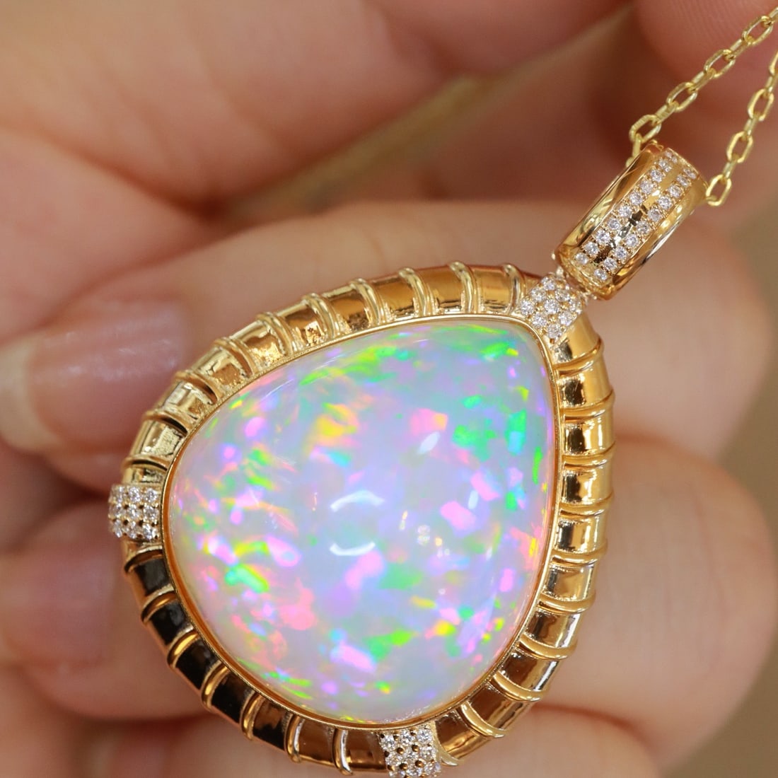 14k Gold 23.18 Ctw Natural Opal & Diamond Pendant( Without Chain ) - 3