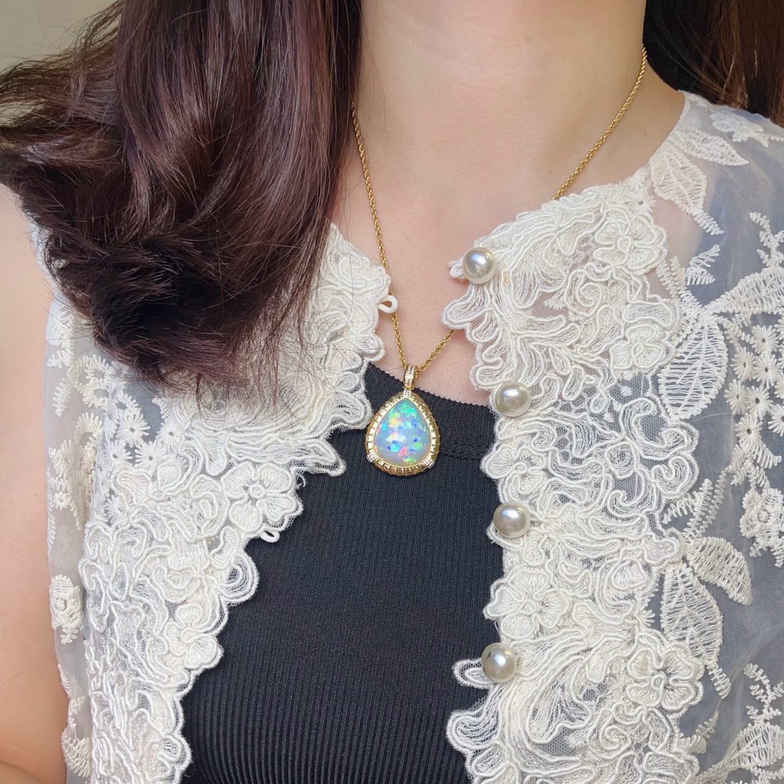 14k Gold 23.18 Ctw Natural Opal & Diamond Pendant( Without Chain ) - 7