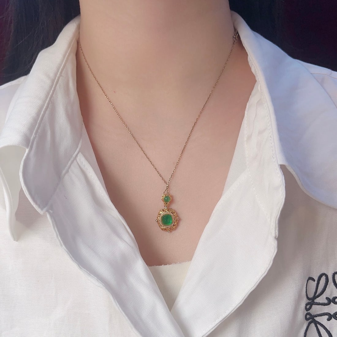 14k Gold 2.5 Ct Natural Emerald & Diamond & Sapphire Pendant( Without Chain ) - 2