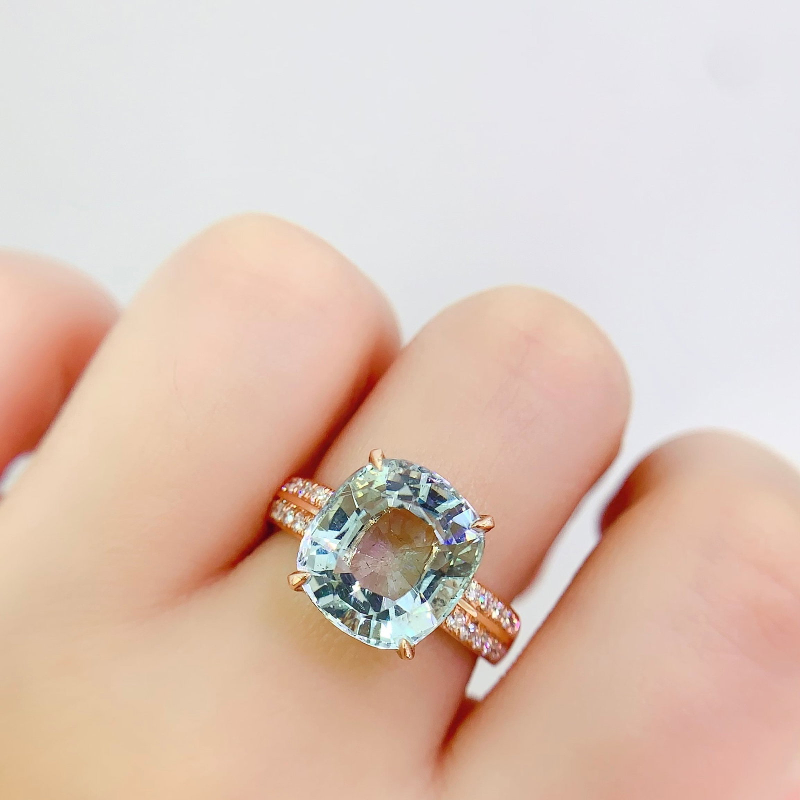 14k Gold 6 Ct Natural Aquamarine & Diamond Ring - 6