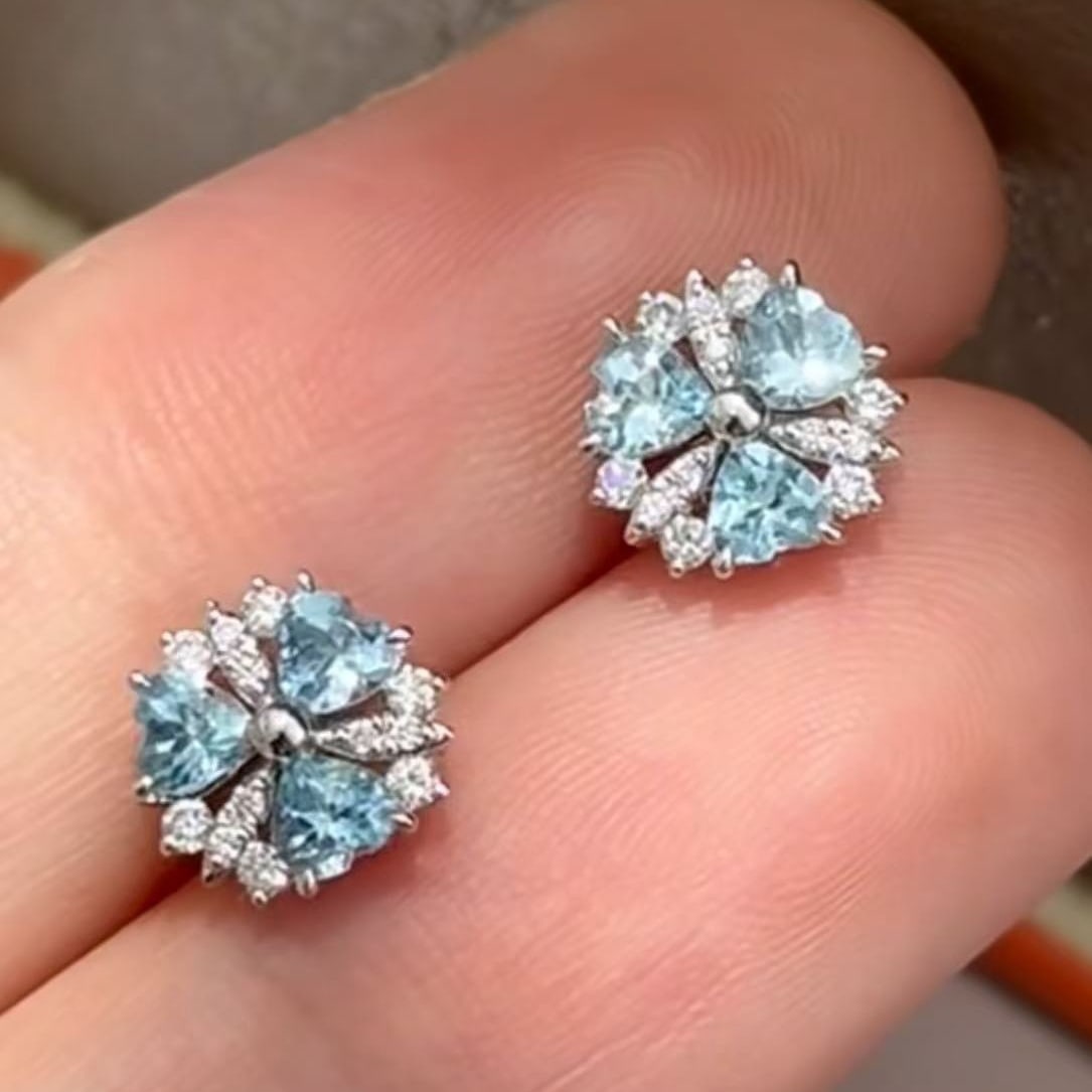 14k Gold 0.74 Ctw Natural Aquamarine & Diamond Earrings - 3