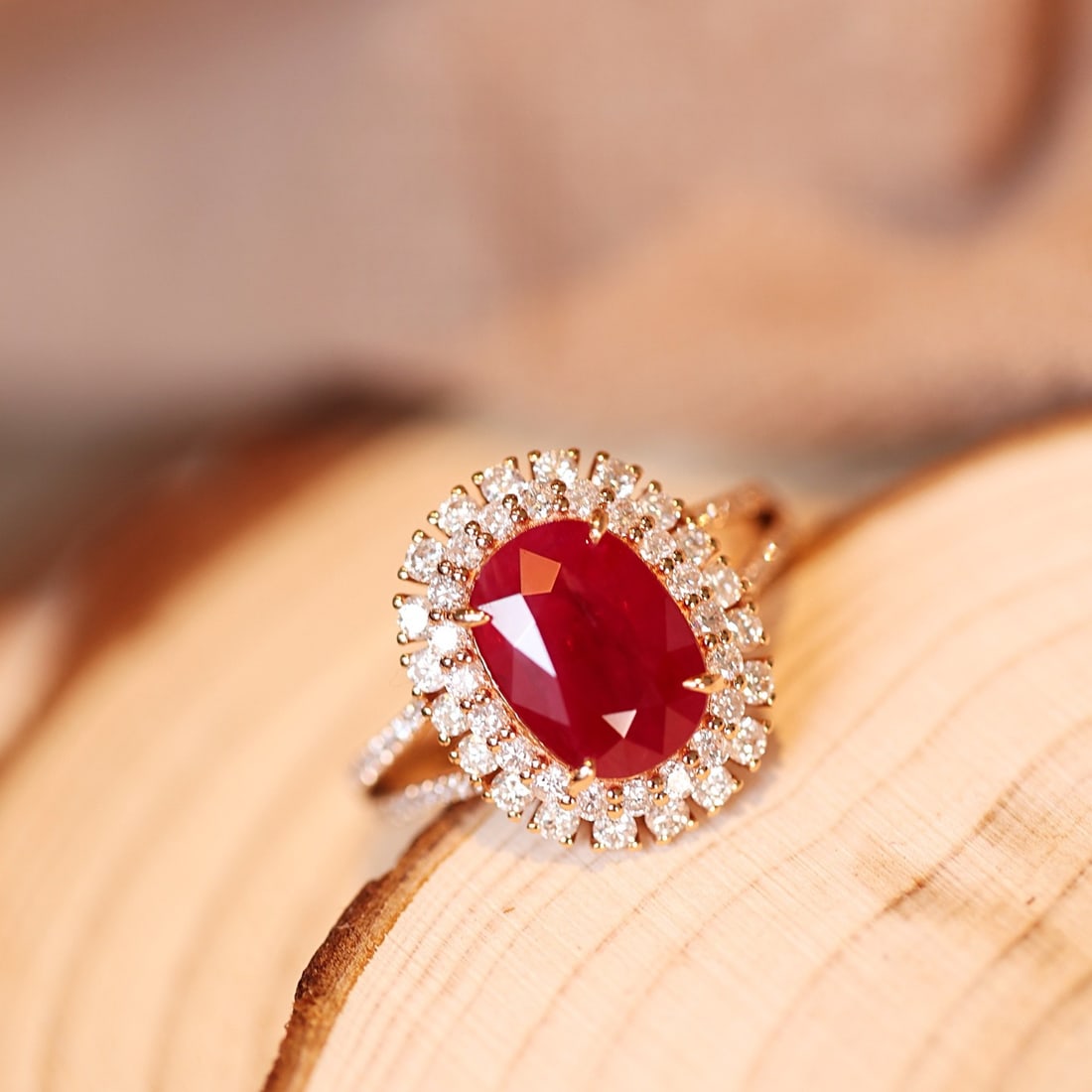 14k Gold 4.06 Ctw Vivid Red Natural Ruby & Diamond Ring - 4