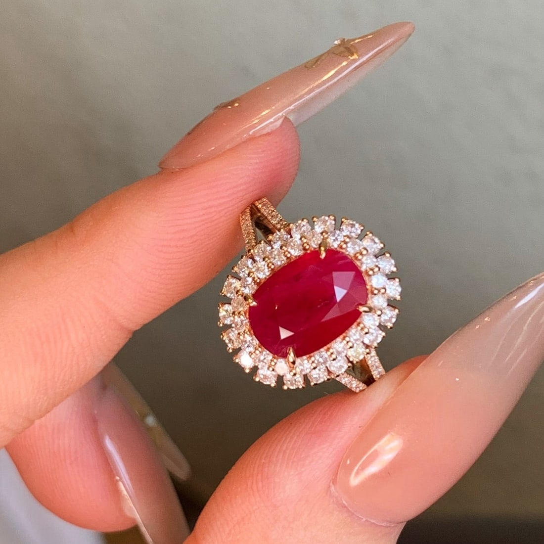 14k Gold 4.06 Ctw Vivid Red Natural Ruby & Diamond Ring - 7