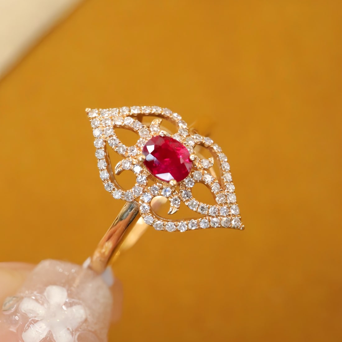 14k Gold 0.62 Ctw Natural Ruby & Diamond Ring - 4