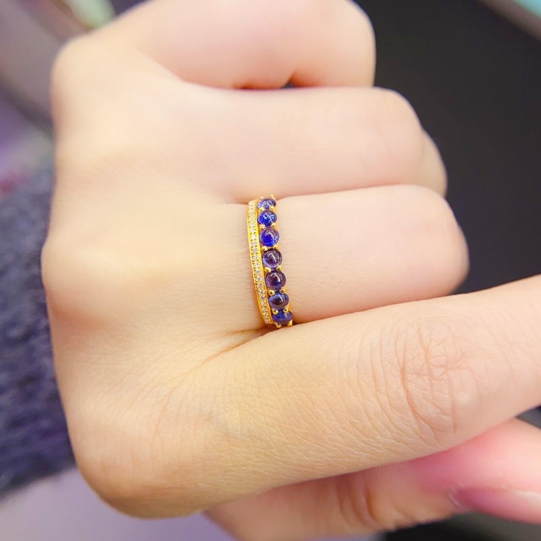 14k Gold 1.5 Ct Natural Sapphire & Diamond Ring - 5