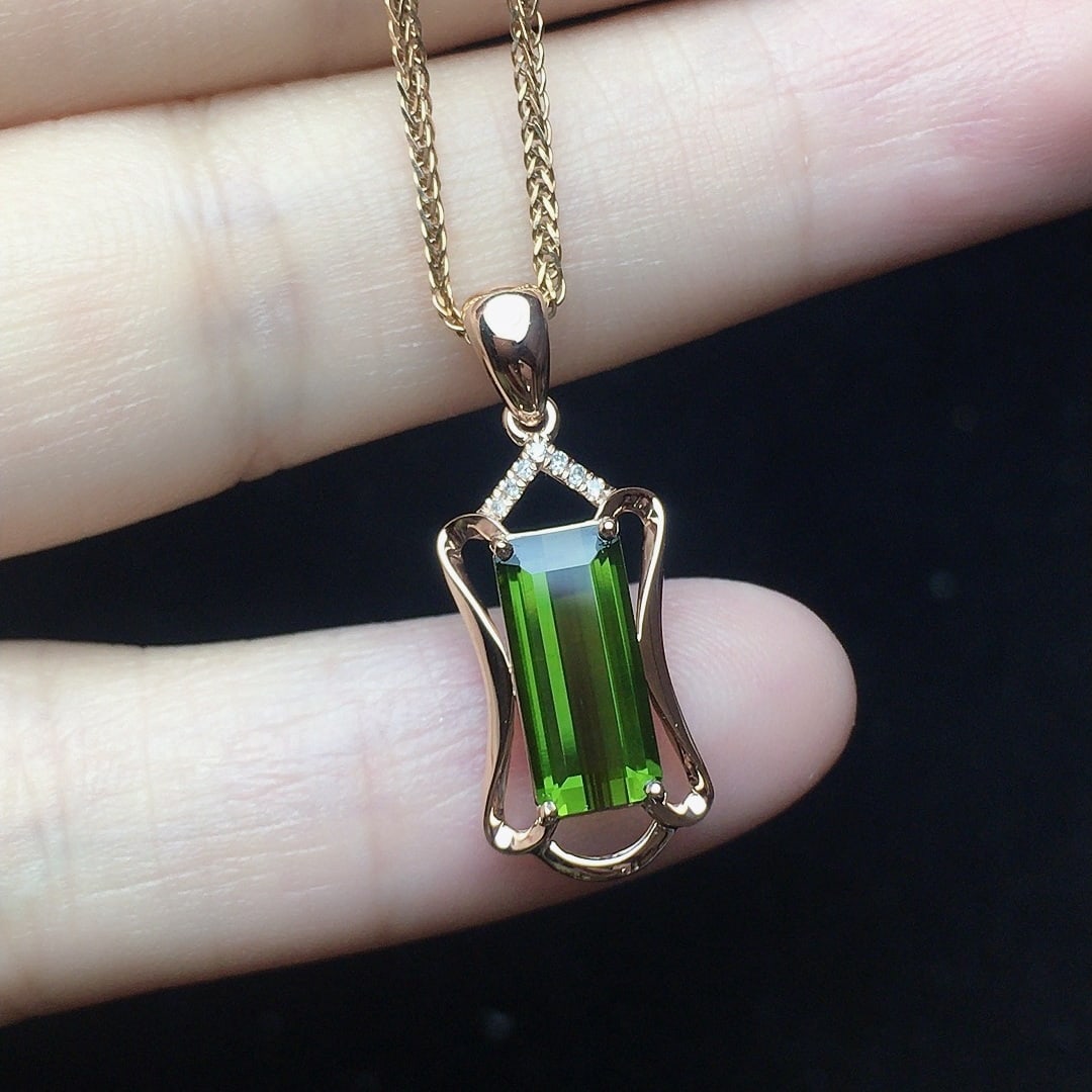 14k Gold 1.56 Ct Natural Tourmaline & Diamond Pendant( Without Chain ) - 2