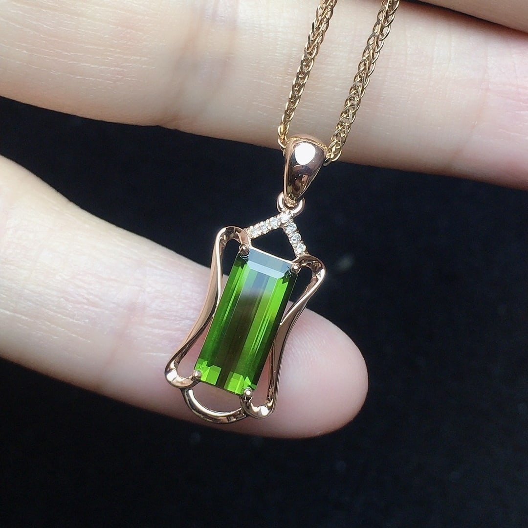 14k Gold 1.56 Ct Natural Tourmaline & Diamond Pendant( Without Chain ) - 3