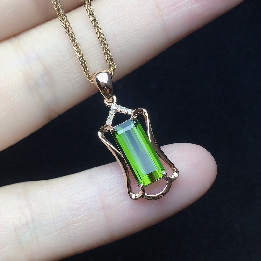 14k Gold 1.56 Ct Natural Tourmaline & Diamond Pendant( Without Chain ) - 4