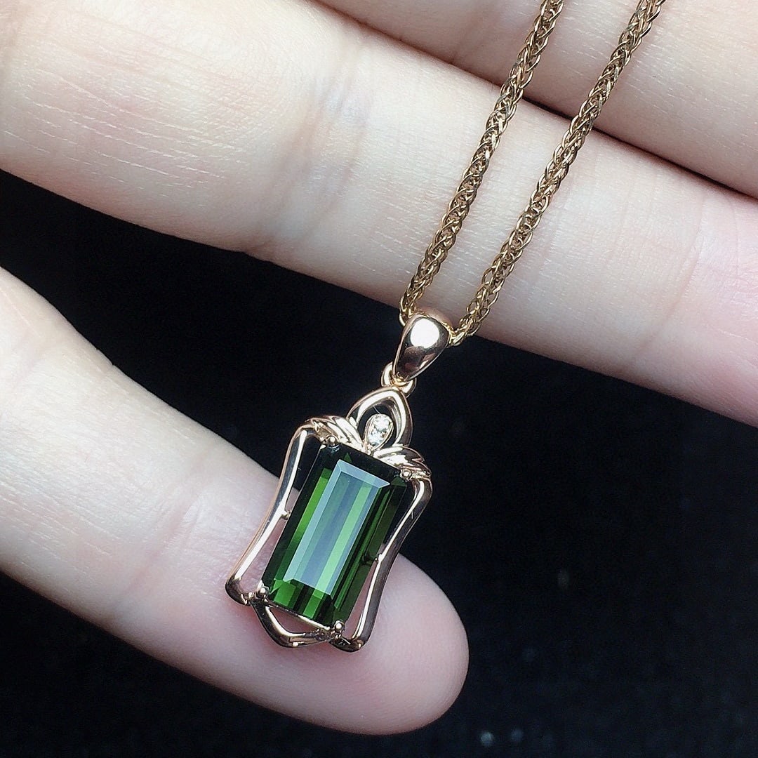 14k Gold 2.13 Ct Natural Tourmaline & Diamond Pendant( Without Chain ) - 3