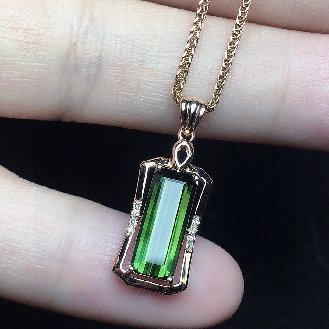 14k Gold 2.12 Ct Natural Tourmaline & Diamond Pendant( Without Chain ) - 2