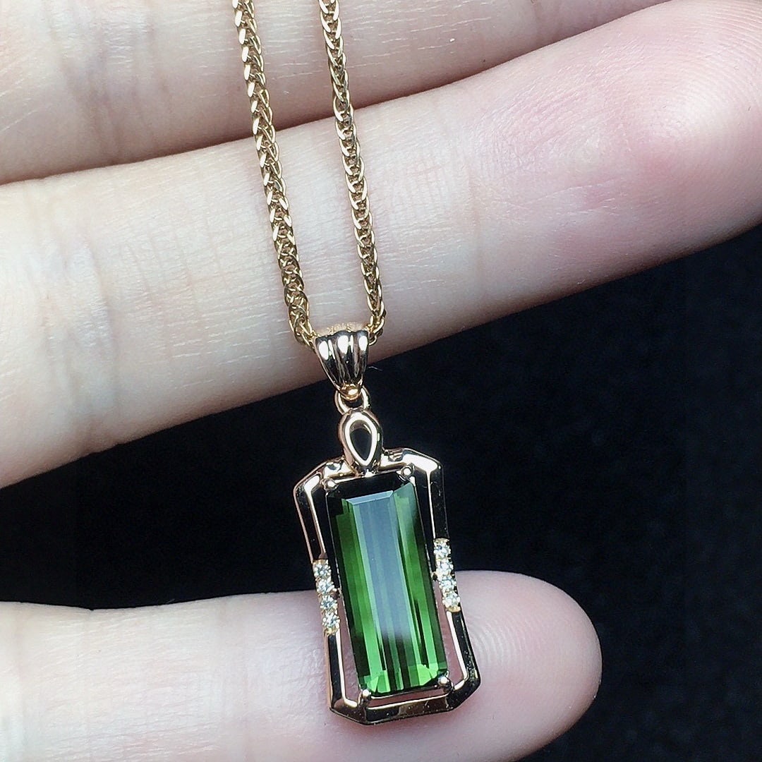14k Gold 2.12 Ct Natural Tourmaline & Diamond Pendant( Without Chain ) - 3