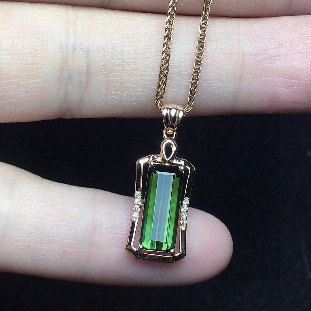 14k Gold 2.12 Ct Natural Tourmaline & Diamond Pendant( Without Chain ) - 4