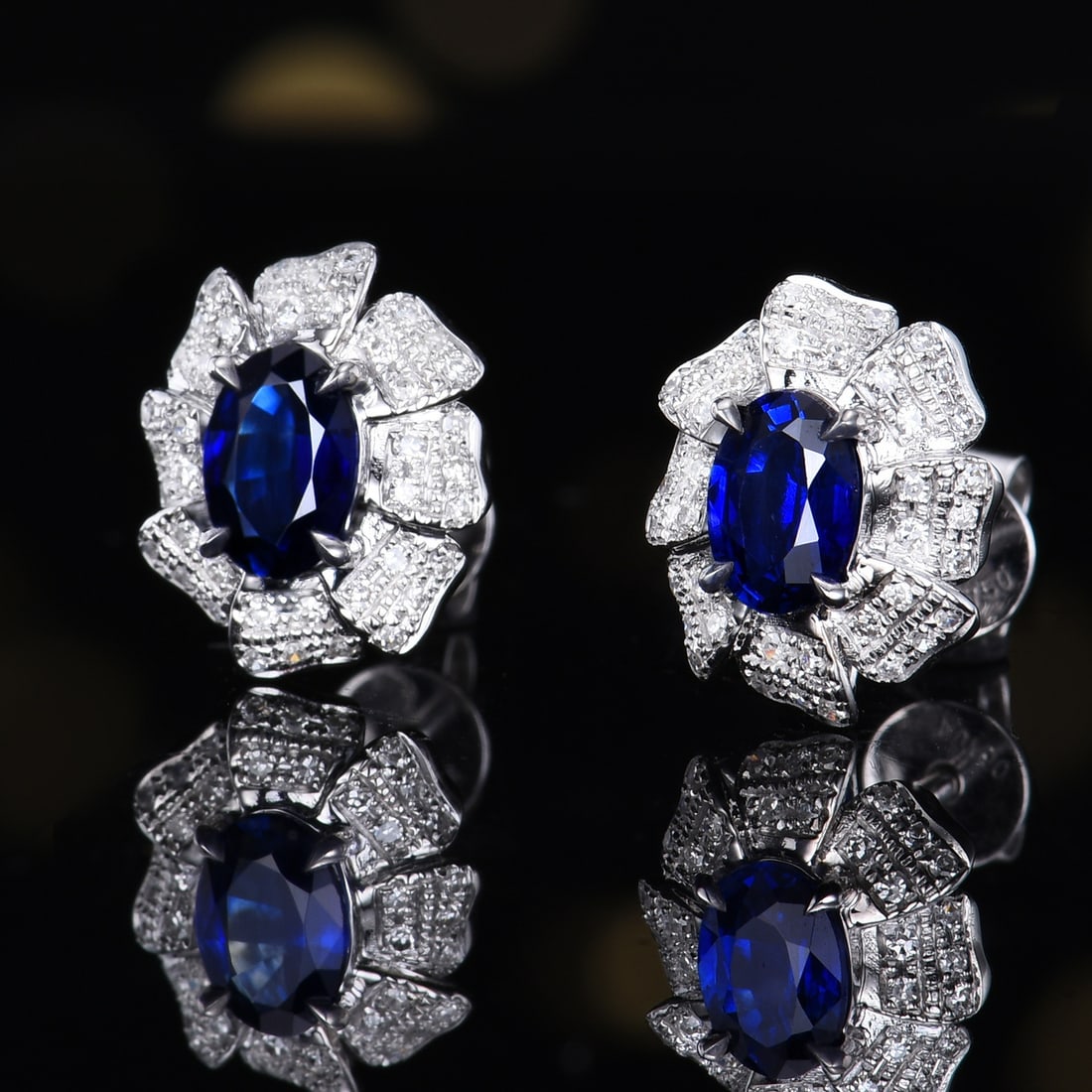 14k Gold 1.26 Ctw Natural Sapphire & Diamond Earrings - 2