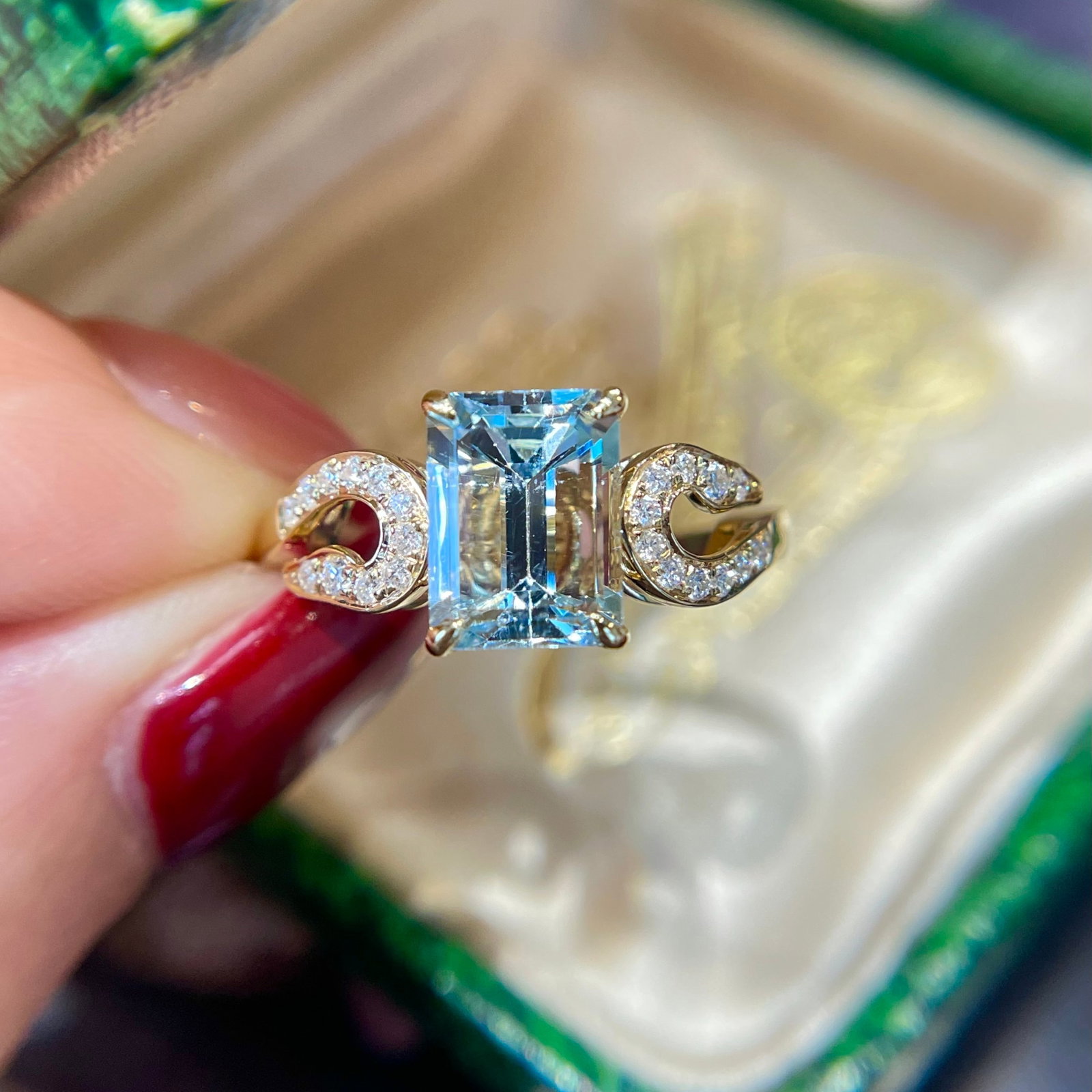 14k Gold 1.7 Ct Natural Aquamarine & Diamond Ring - 2