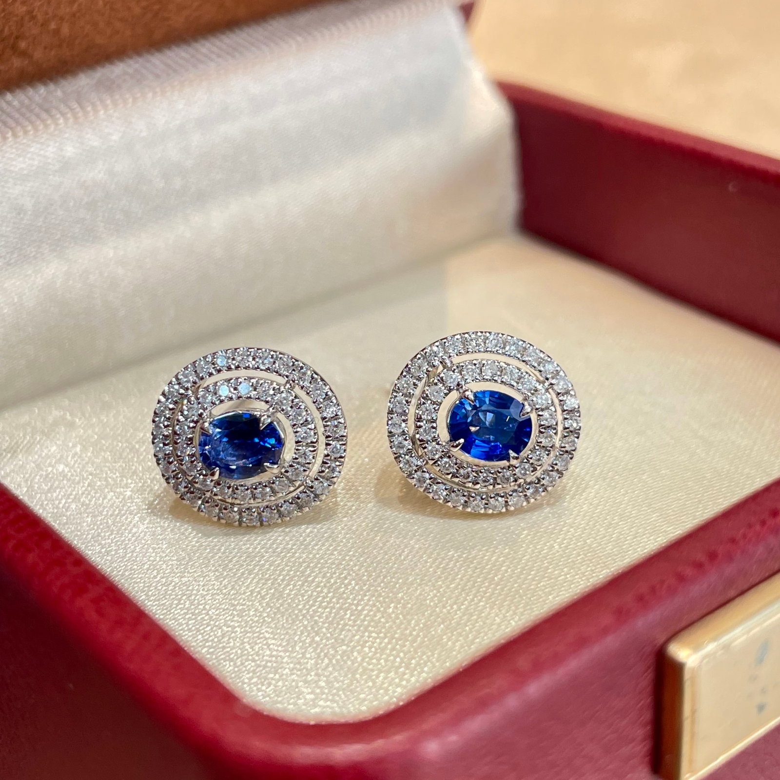 14k Gold 1 Ct Natural Sapphire & Diamond Earrings - 2