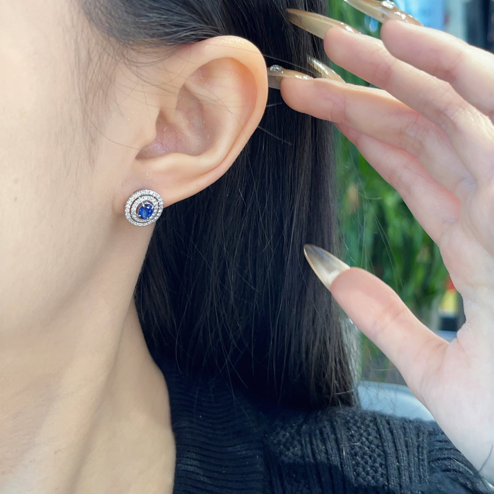 14k Gold 1 Ct Natural Sapphire & Diamond Earrings - 5