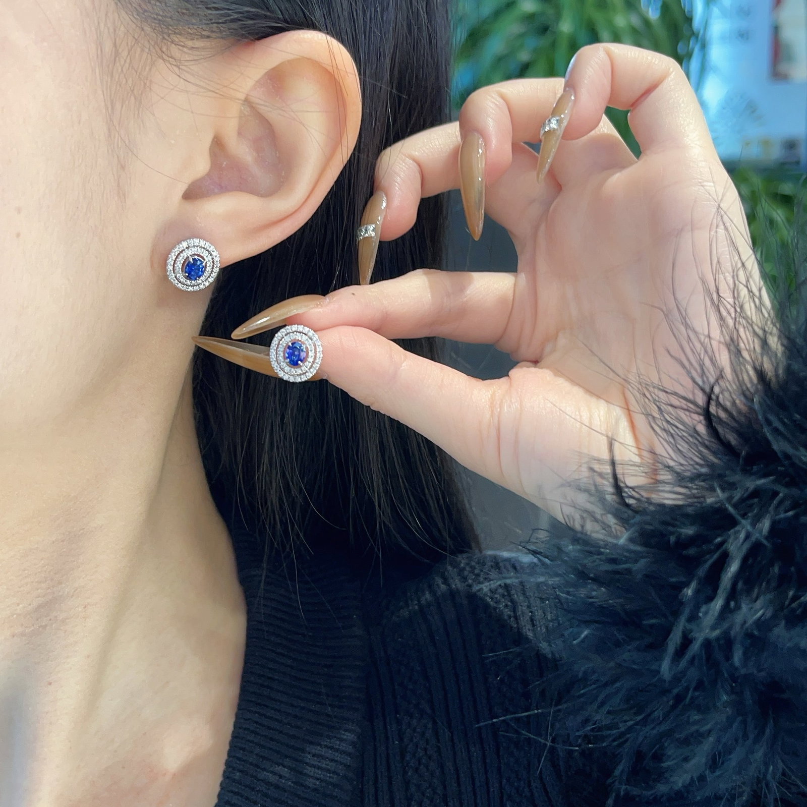 14k Gold 1 Ct Natural Sapphire & Diamond Earrings - 7