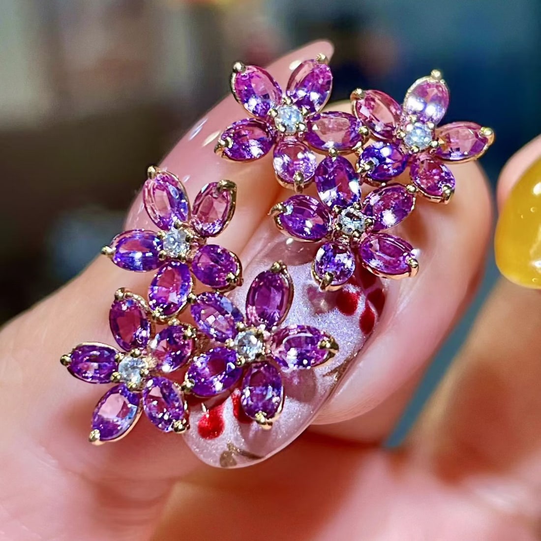 14k Gold 4.21 Ctw Natural Sapphire & Diamond Earrings - 2