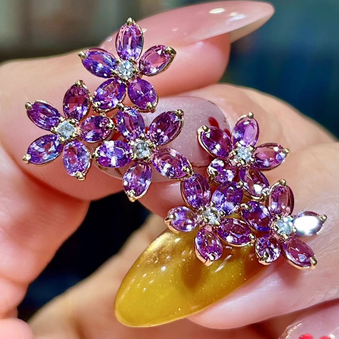 14k Gold 4.21 Ctw Natural Sapphire & Diamond Earrings - 3