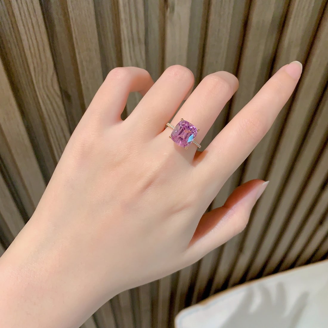 14k Gold 5.26 Ct Natural Kunzite & Diamond Ring - 5