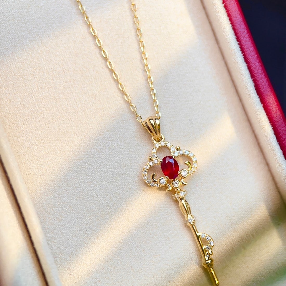 14k Gold 0.23 Ct Natural Ruby & Diamond Pendant( Without Chain ) - 2