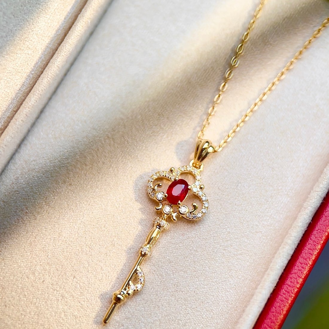 14k Gold 0.23 Ct Natural Ruby & Diamond Pendant( Without Chain ) - 3