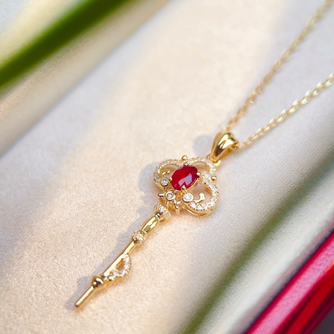 14k Gold 0.23 Ct Natural Ruby & Diamond Pendant( Without Chain ) - 5