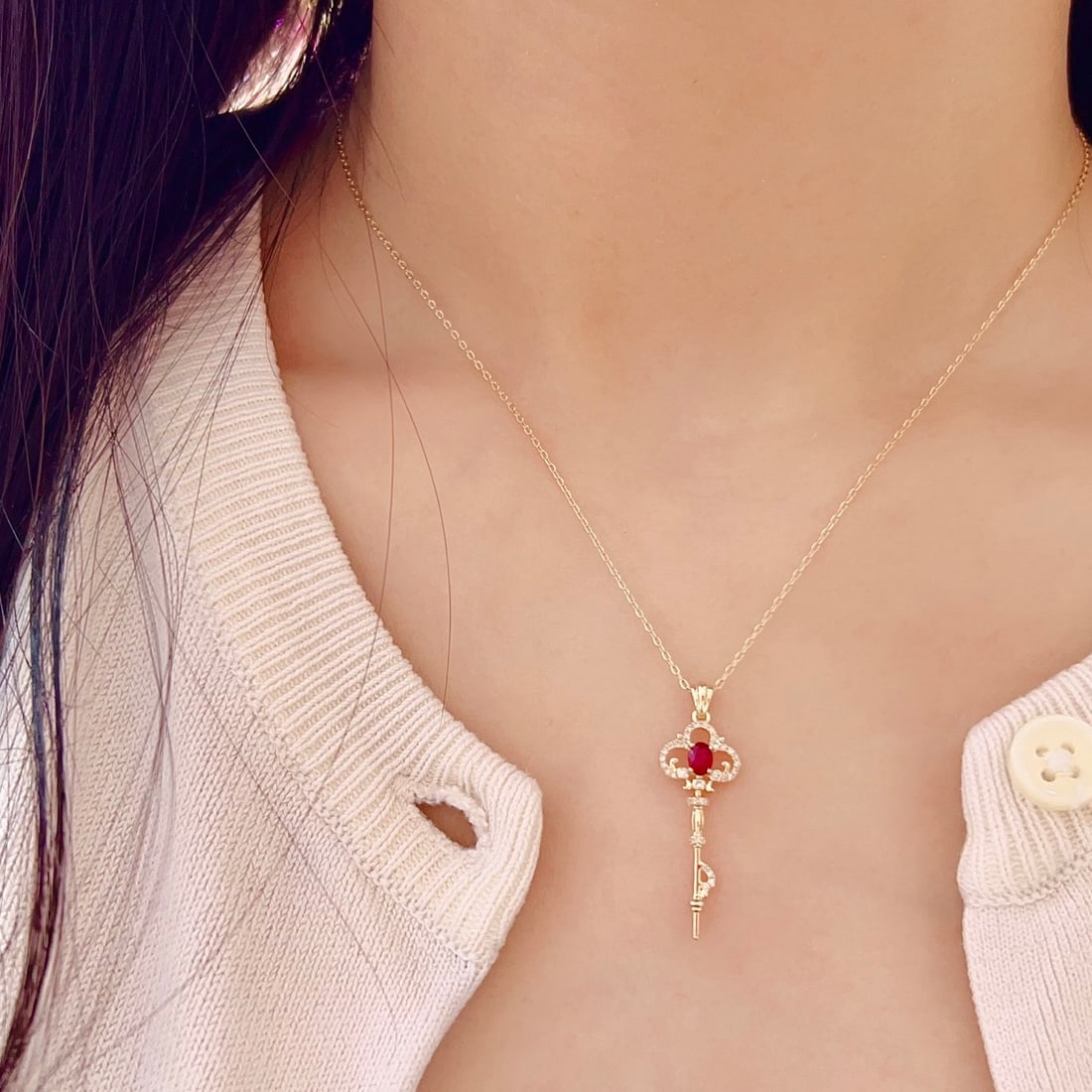 14k Gold 0.23 Ct Natural Ruby & Diamond Pendant( Without Chain ) - 6