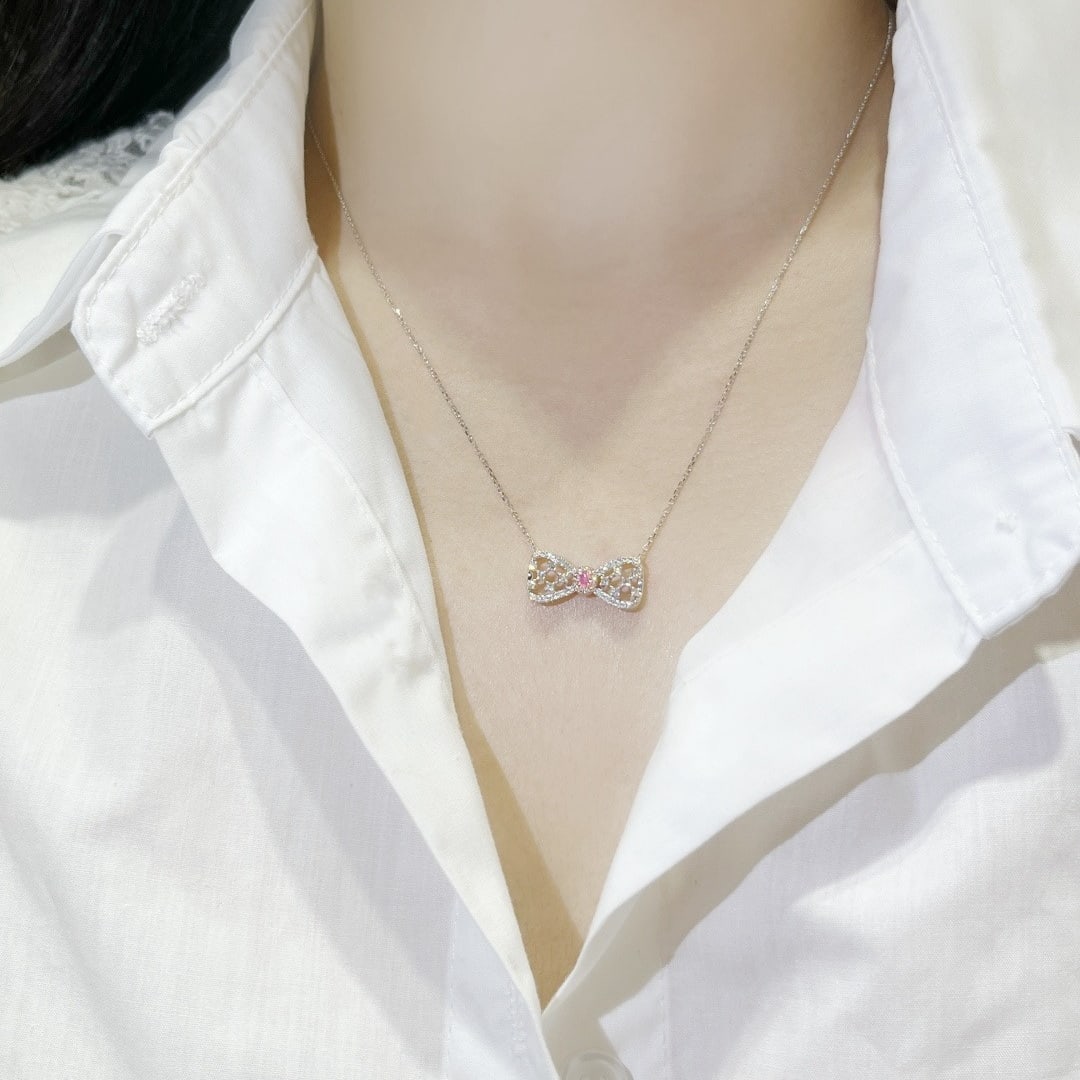 14k Gold 6.42 Ctw Natural Pink Diamond & Diamond Necklace - 5