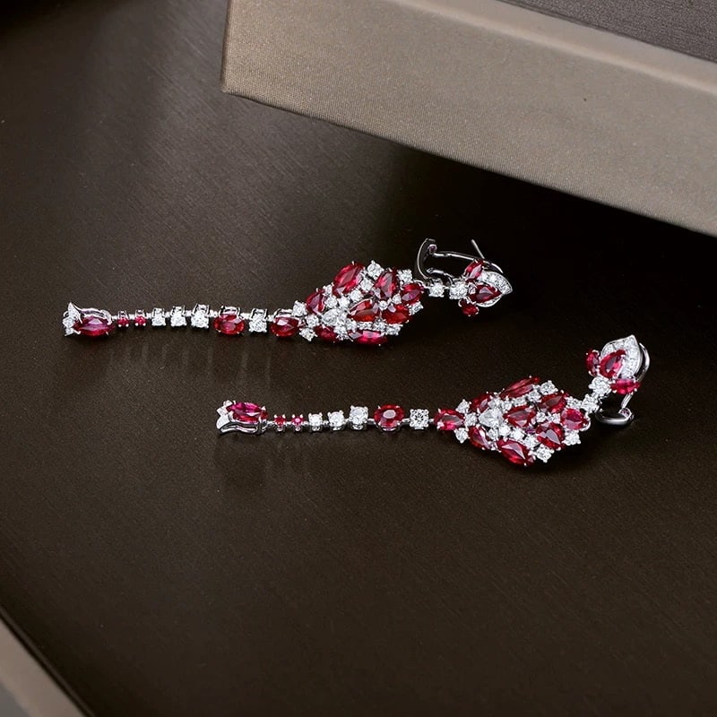 14k Gold 7.28 Ctw Natural Ruby & Diamond Earrings - 2