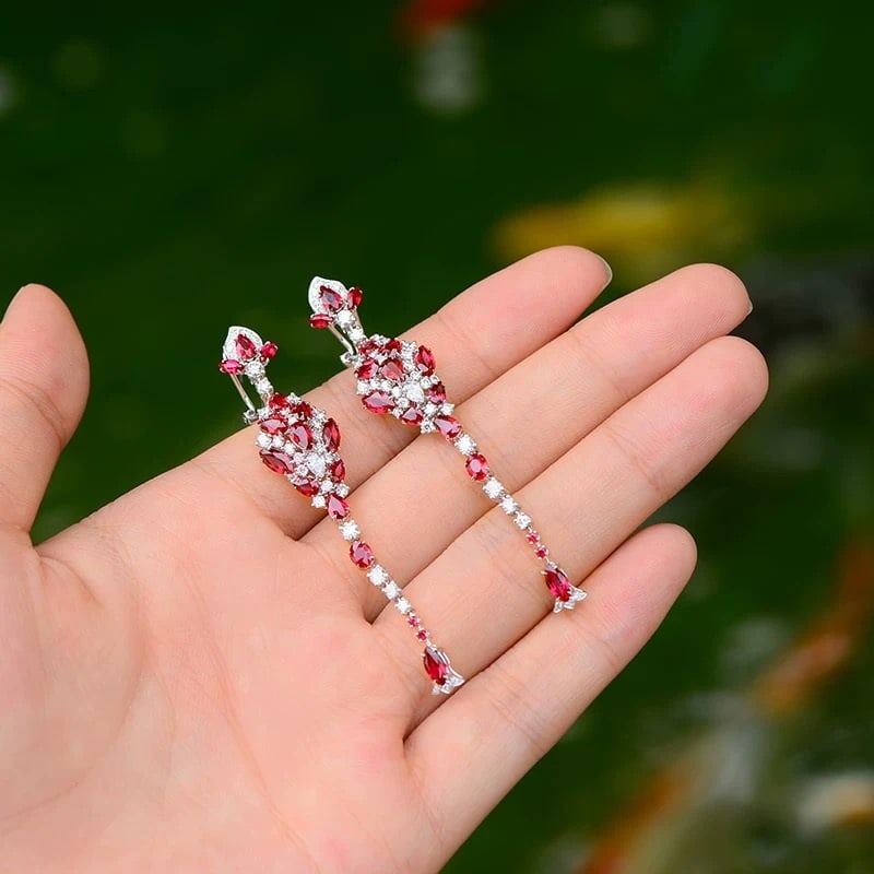 14k Gold 7.28 Ctw Natural Ruby & Diamond Earrings - 3