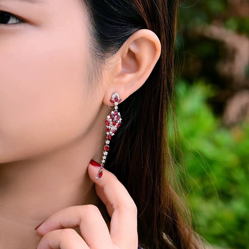 14k Gold 7.28 Ctw Natural Ruby & Diamond Earrings - 4