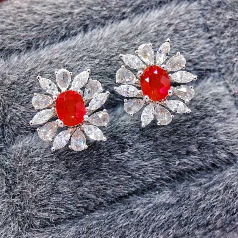 14k Gold 1.12 Ct Natural Ruby & Diamond Earrings - 3