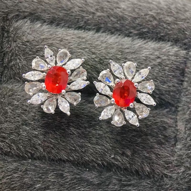 14k Gold 1.12 Ct Natural Ruby & Diamond Earrings - 5