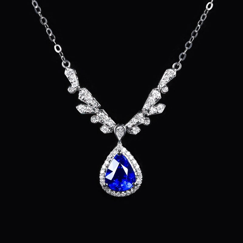14k Gold 1.44 Ctw Natural Sapphire & Diamond Necklace: Ref:230967096 // gold content:14k gold // main gemstone:sapphire // shape:pear // carat weight:1. 18ct // color:blue // treatment:natural // // adjacent gemstone 2 : diamond // number of stones:54 //
