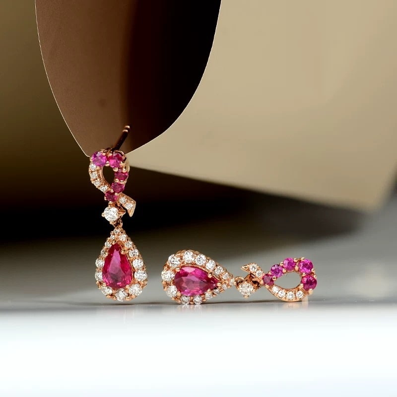 14k Gold 1.56 Ctw Natural Ruby & Diamond Earrings - 3