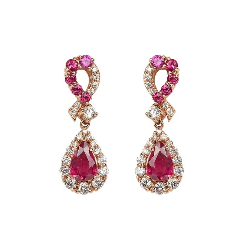 14k Gold 1.56 Ctw Natural Ruby & Diamond Earrings - 4