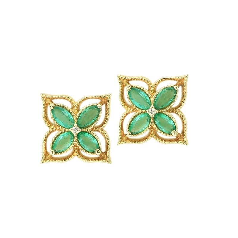14k Gold 0.58 Ctw Natural Emerald & Diamond Earrings - 5