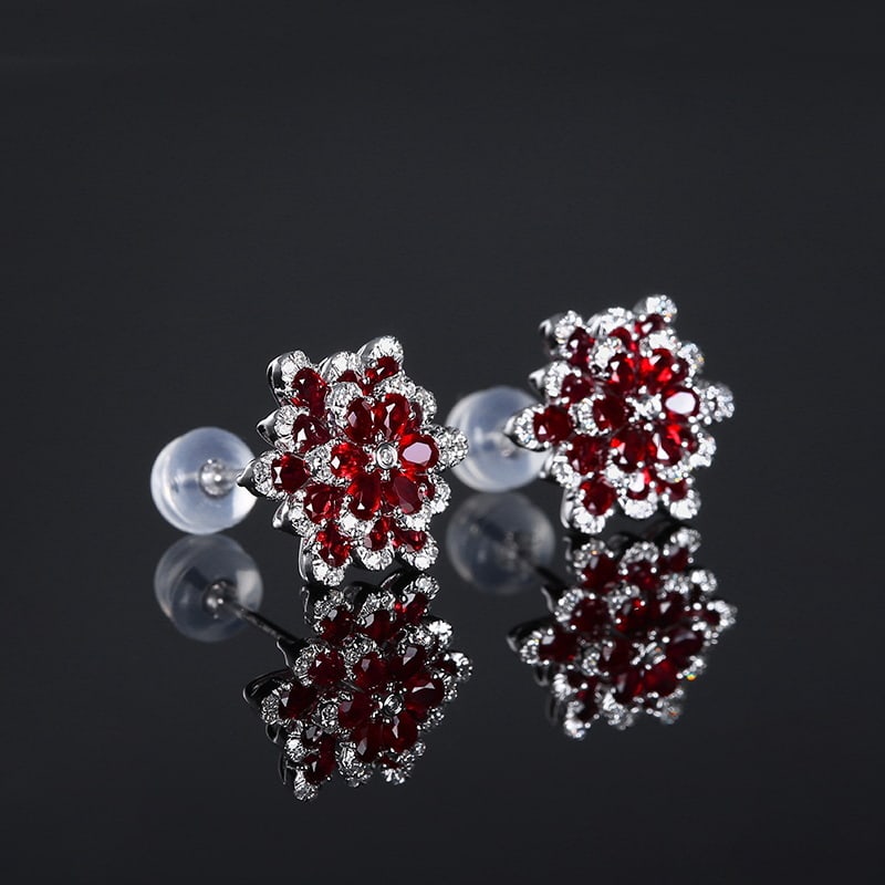 14k Gold 2.88 Ctw Natural Ruby & Diamond Earrings - 3