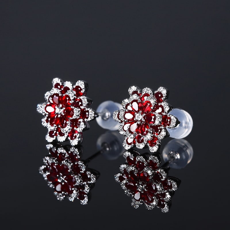 14k Gold 2.88 Ctw Natural Ruby & Diamond Earrings - 4