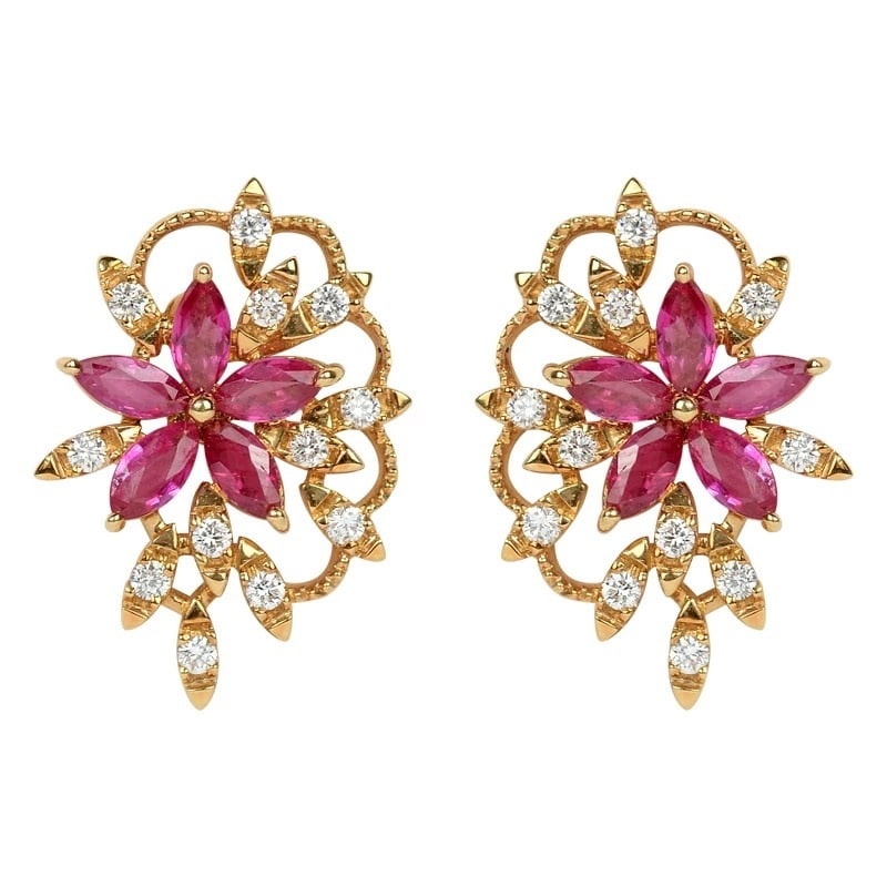 14k Gold 1.89 Ctw Natural Ruby & Diamond Earrings - 4