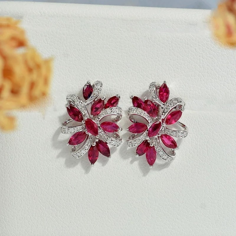 14k Gold 1.94 Ctw Natural Ruby & Diamond Earrings - 2