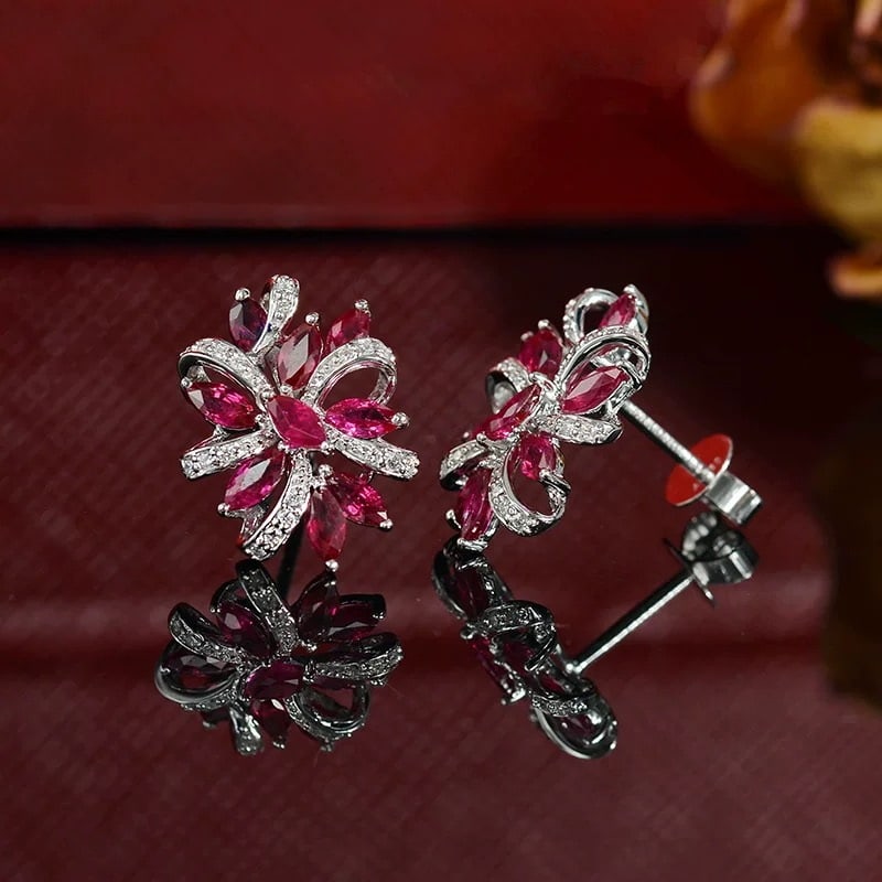 14k Gold 1.94 Ctw Natural Ruby & Diamond Earrings - 3