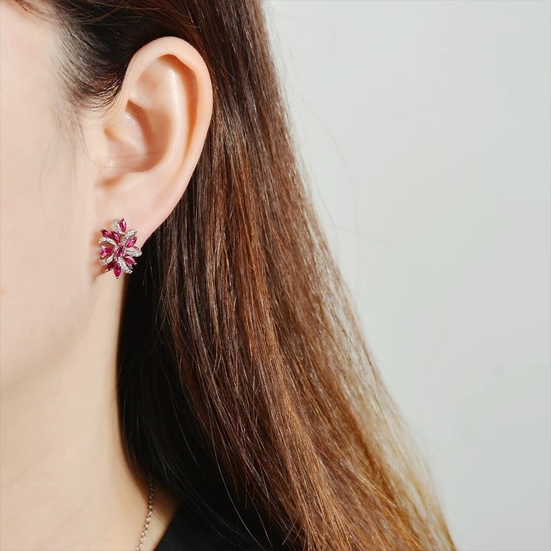14k Gold 1.94 Ctw Natural Ruby & Diamond Earrings - 4