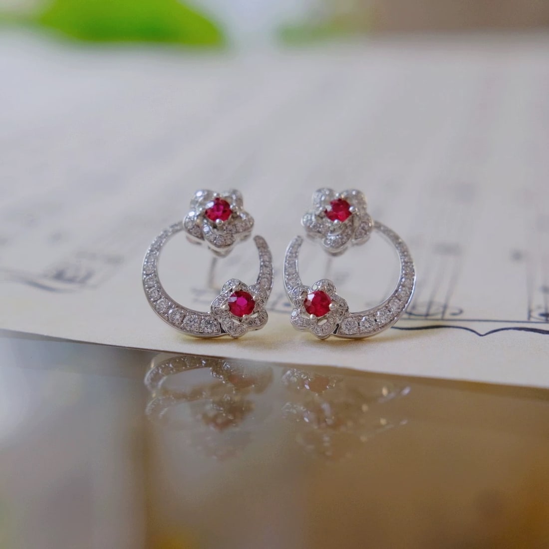 14k Gold 0.72 Ctw Natural Ruby & Diamond Earrings - 3