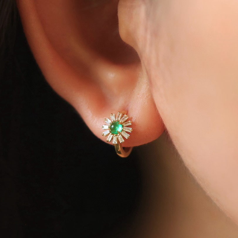 14k Gold 0.7 Ctw Natural Emerald & Diamond Earrings - 7