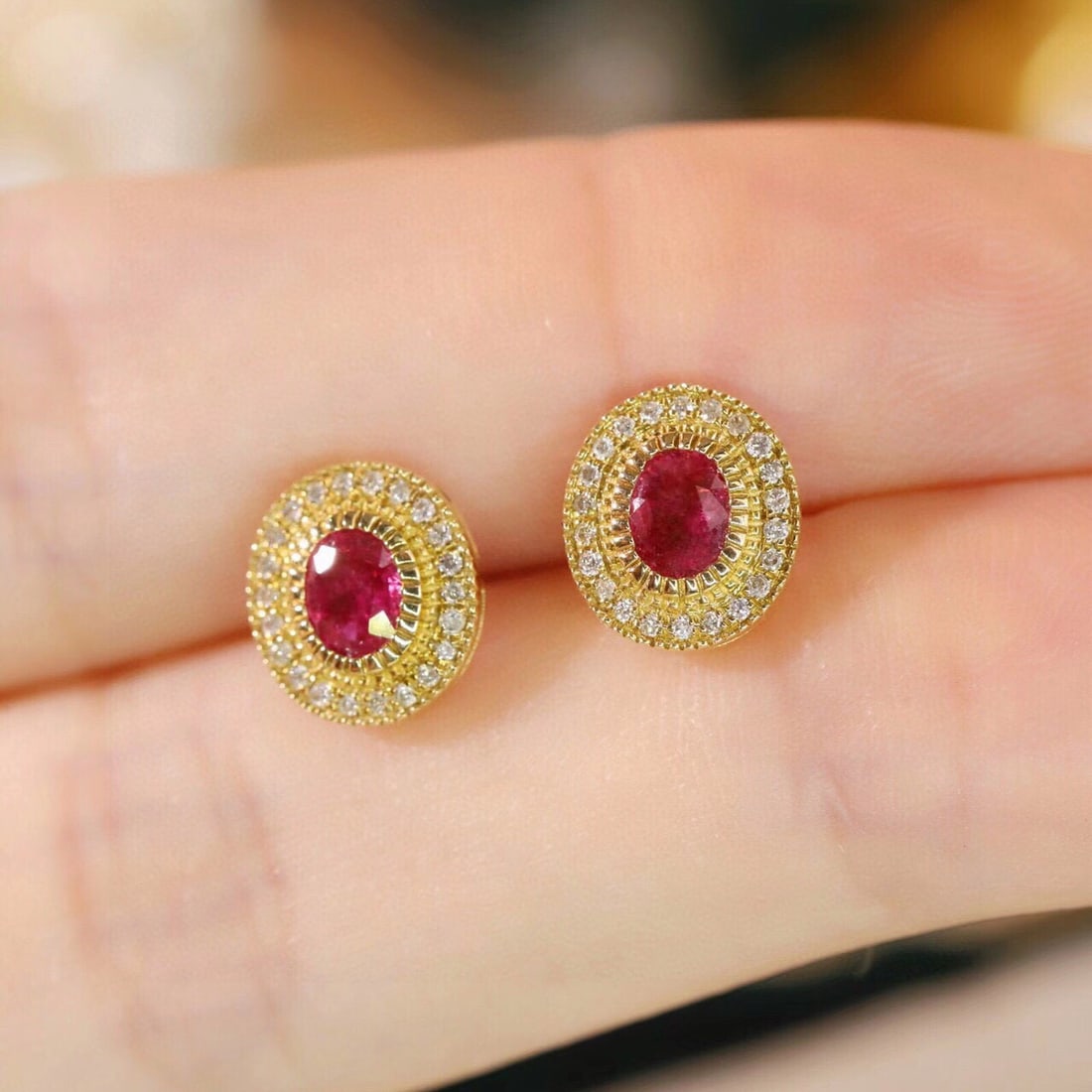 14k Gold 0.72 Ctw Natural Ruby & Diamond Earrings - 2
