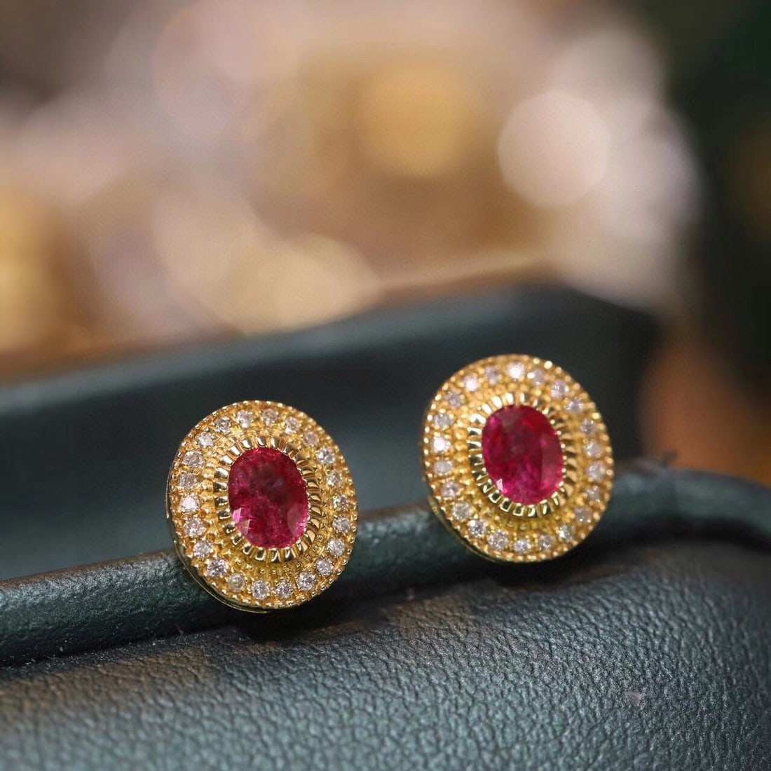 14k Gold 0.72 Ctw Natural Ruby & Diamond Earrings - 4