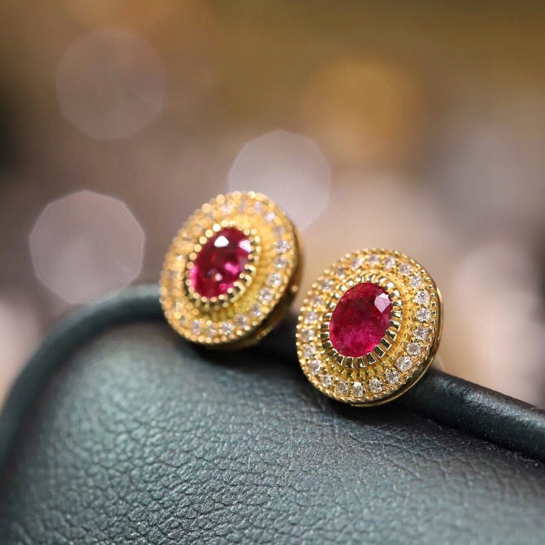 14k Gold 0.72 Ctw Natural Ruby & Diamond Earrings - 5