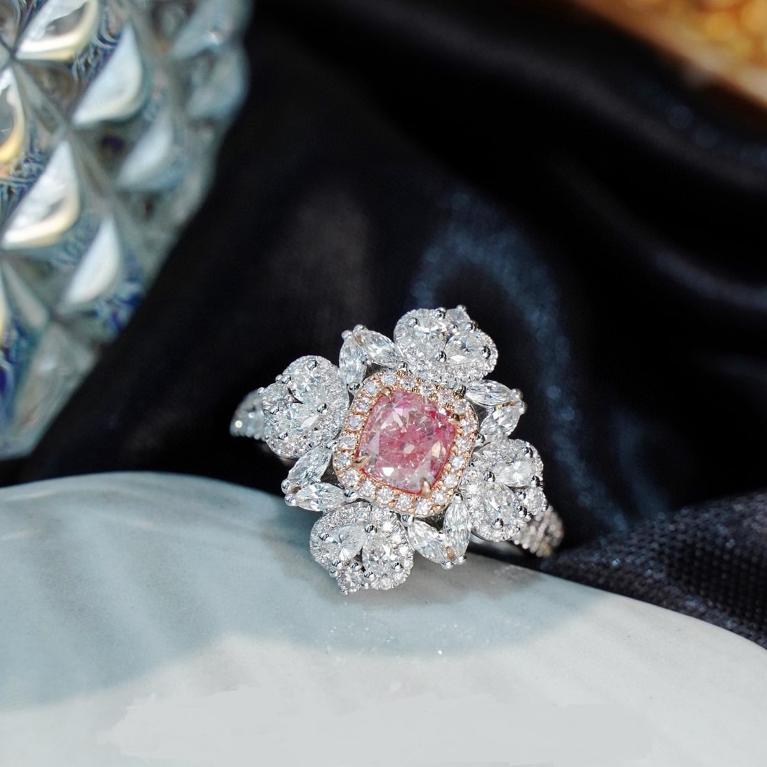 Gia Certified 14k Gold 2.03 Ctw Natural Pink Diamond & Diamond Ring/pendant( Without Chain ): Ref:230968009 // gold content:14k gold // ring size:7. 25us // // main gemstone:pink diamond // certified:gia // shape:cushion // carat weight:1. 01ct // clarity grade:si2 // color:pink //